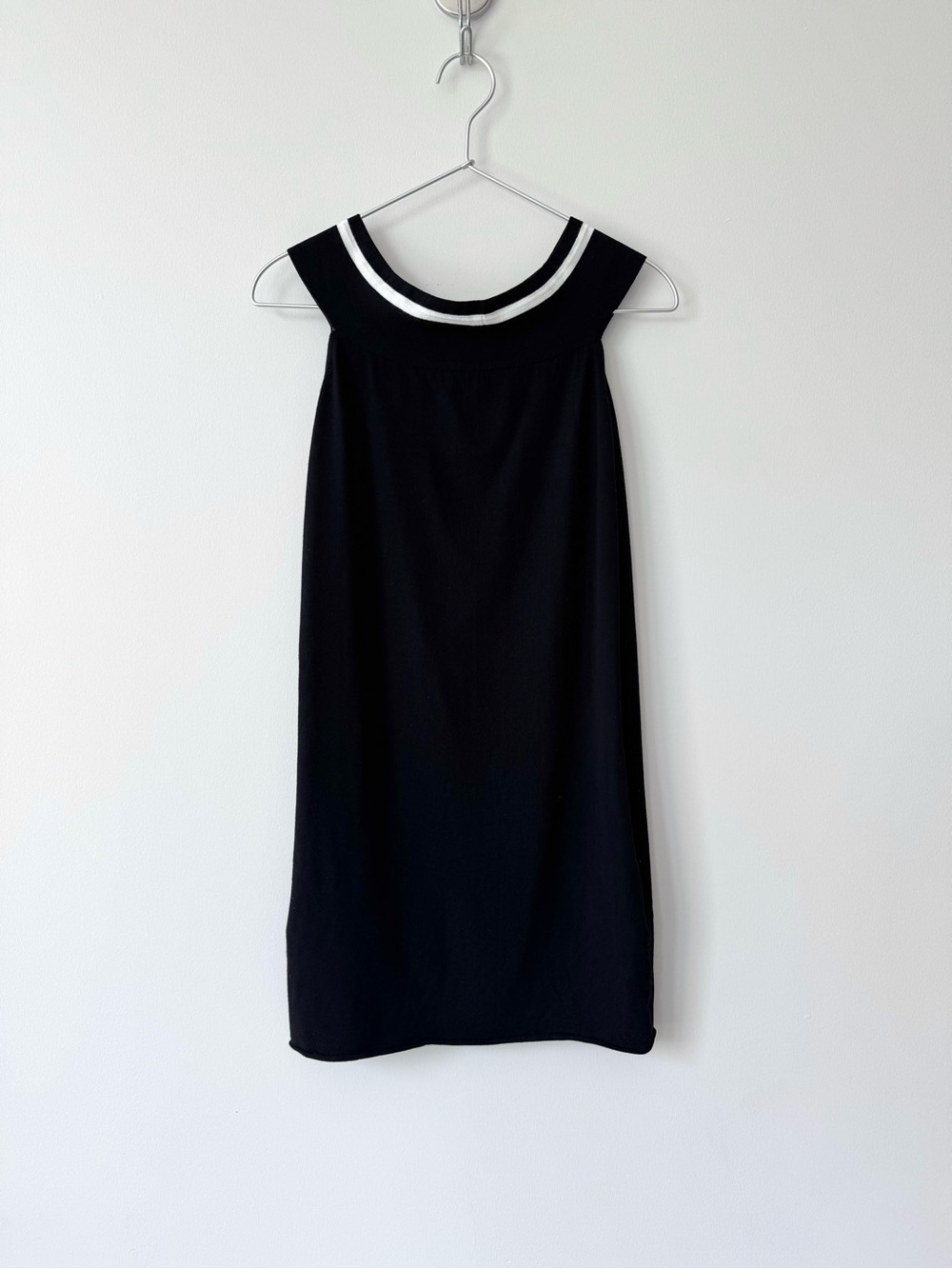 Sarah Pacini Black Mini Dress with White Neck Trim - One Size - Made in Italy